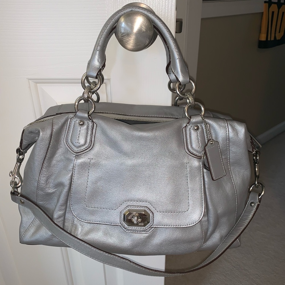 Coach grey and silver cute satchel bag